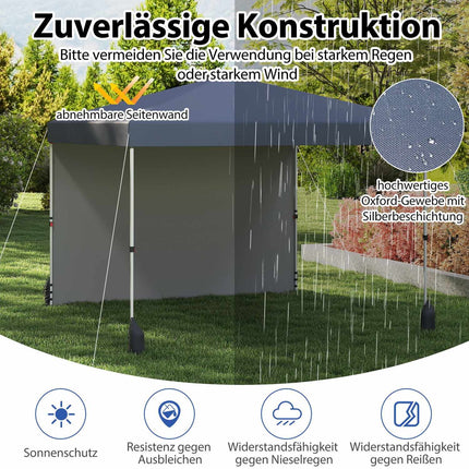 3 x 3 m pop-up pavilon s boční stěnou, přenosný, šedý
