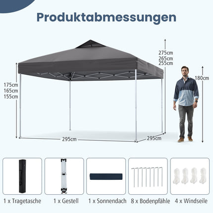 3x3m Wasserdichter Pop-Up Pavillon, UV 50+ Grau