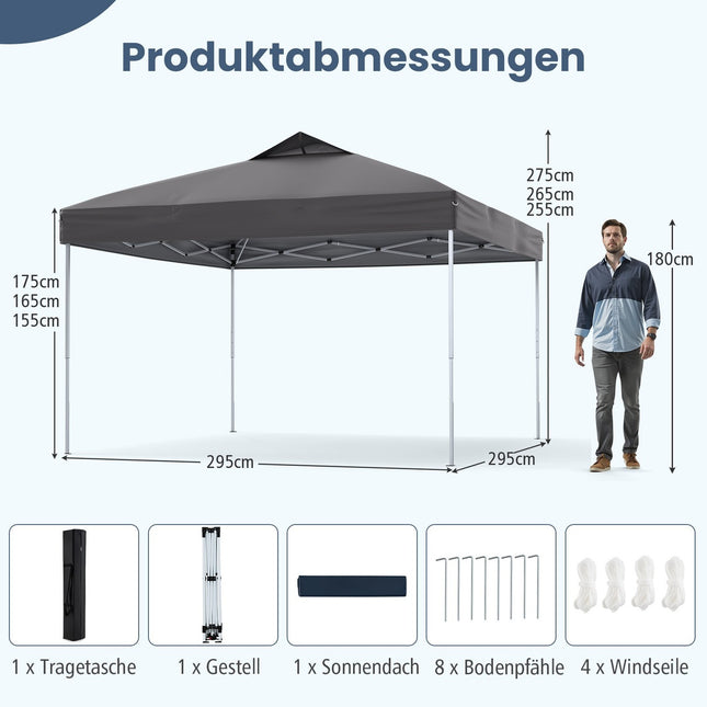 3x3m Wasserdichter Pop-Up Pavillon, UV 50+ Grau