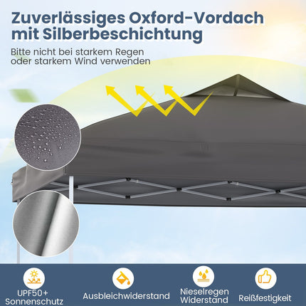 3x3m Wasserdichter Pop-Up Pavillon, UV 50+ Grau