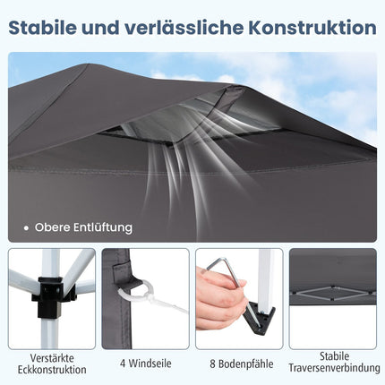 3x3m Wasserdichter Pop-Up Pavillon, UV 50+ Grau