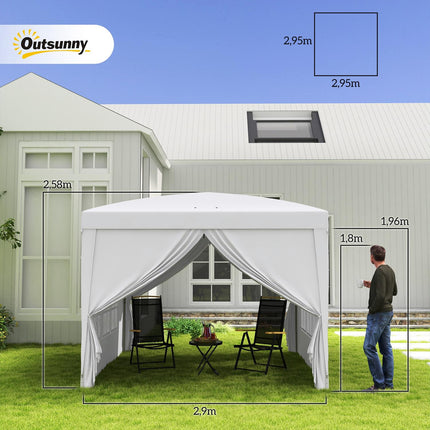 3x3m weißer Pavillon mit Seitenwänden und UV-Schutz