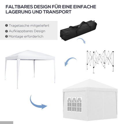 3x3m weißer Pavillon mit Seitenwänden und UV-Schutz
