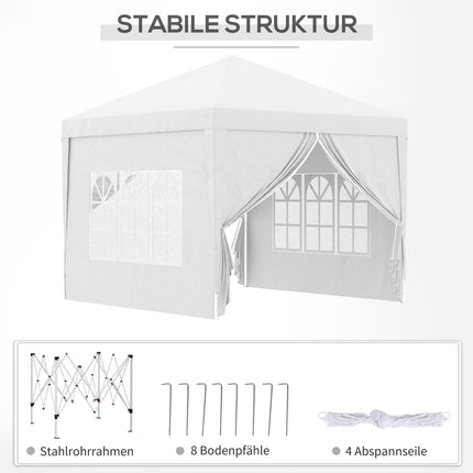 3x3m weißer Pavillon mit Seitenwänden und UV-Schutz