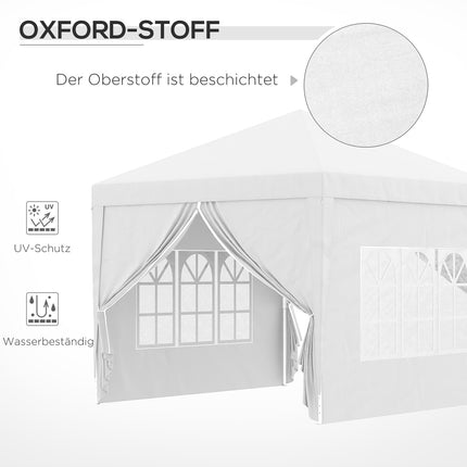 3x3m weißer Pavillon mit Seitenwänden und UV-Schutz