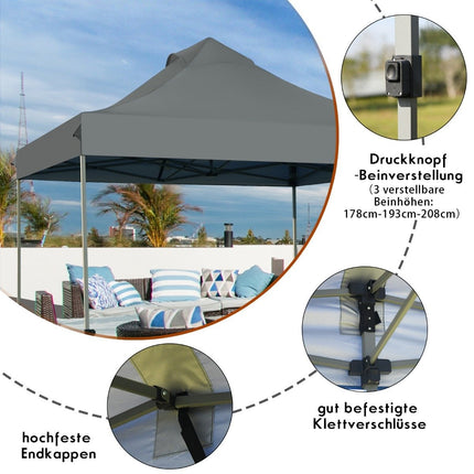 3x3m Pavillon Faltpavillon wasserdicht stabil Winter Partyzelt mit Tragetasche auf Rollen grau