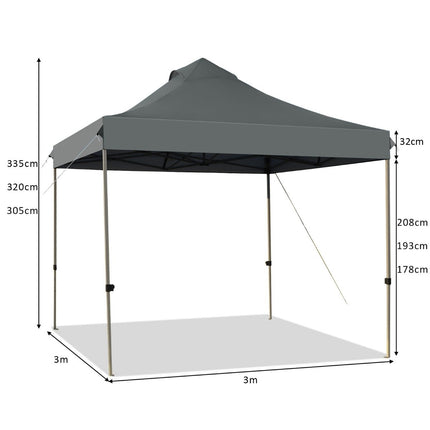 3x3m Pavillon Faltpavillon wasserdicht stabil Winter Partyzelt mit Tragetasche auf Rollen grau