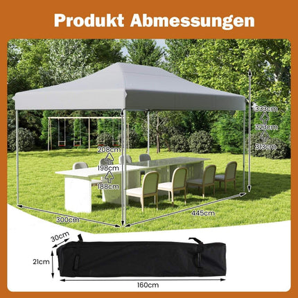 3 x 4.5 m Pop-Up Pavilion with Wheels & Ropes, Adjustable Height