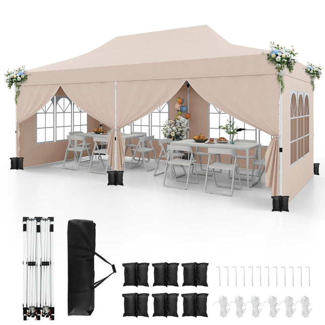 3x6m Beiger Pop-Up Pavillon mit abnehmbaren Seitenwänden