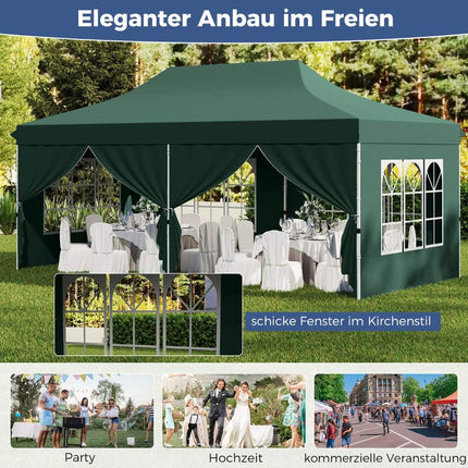 3x6m grünes Pop-Up Pavillonzelt mit 6 abnehmbaren Seitenwänden