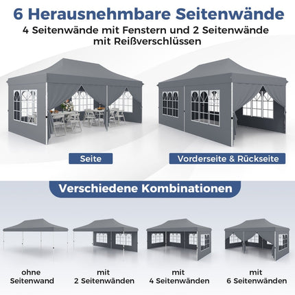 Šedý nůžkový stan 3x6m se 6 odnímatelnými stěnami