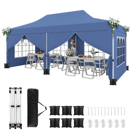 3x6m Pop-Up Canopy Tent with 6 Sidewalls & Sandbags
