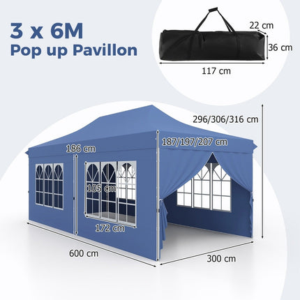 3x6m Pop-Up Canopy Tent with 6 Sidewalls & Sandbags