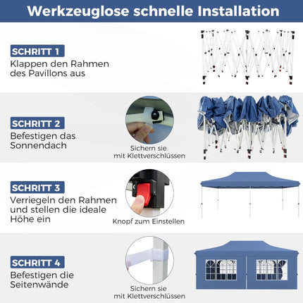 3x6m Pop-Up Canopy Tent with 6 Sidewalls & Sandbags