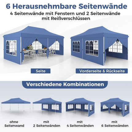 3x6m Pop-Up Canopy Tent with 6 Sidewalls & Sandbags