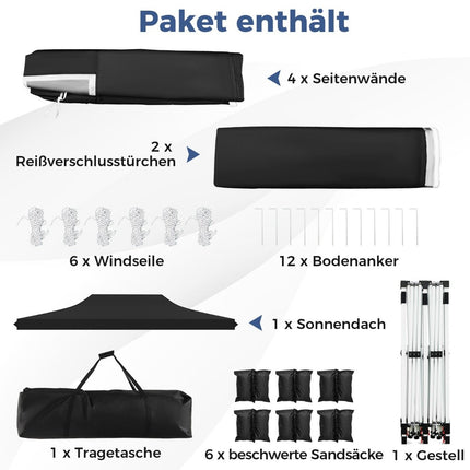 3x6 m Pop-Up Canopy Tent with Removable Walls, Black