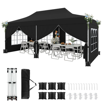 3x6 m Pop-Up Canopy Tent with Removable Walls, Black