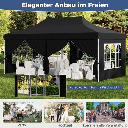 3x6 m Pop-Up Canopy Tent with Removable Walls, Black
