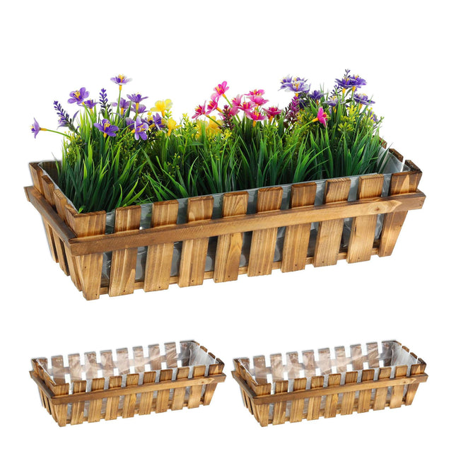 3x Blumenkästen in Holzzaun-Optik