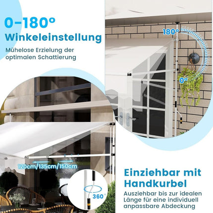 400 cm Adjustable Balcony Awning, No-Drill, White