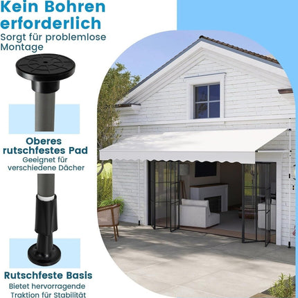 400 cm Adjustable Balcony Awning, No-Drill, White
