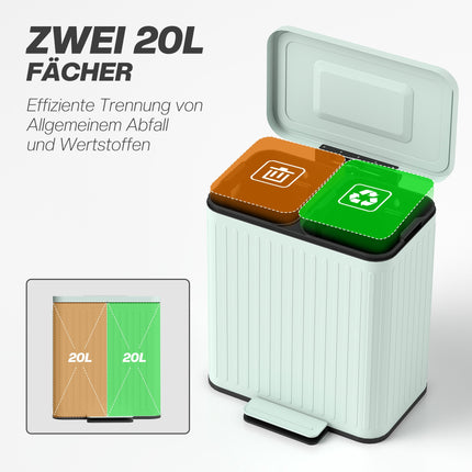 40L Duo-Pedaleimer, Metall, 2 x 20L Fassungsvermögen