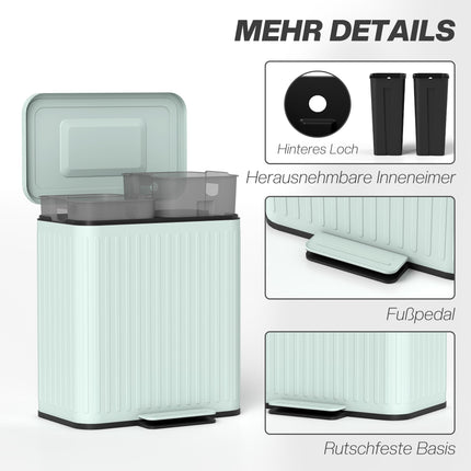 40L Duo-Pedaleimer, Metall, 2 x 20L Fassungsvermögen