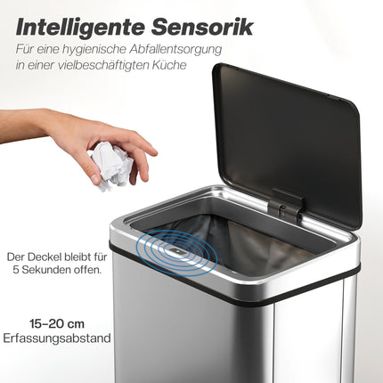 40L Touchless Sensor Trash Can, Stainless Steel