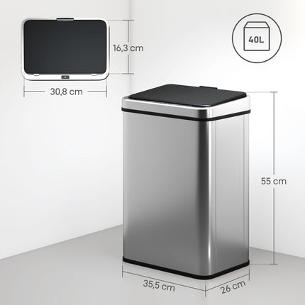 40L Touchless Sensor Trash Can, Stainless Steel