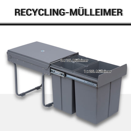 40L Ausziehbarer Mülleimer mit 3 Fächern für Küchen