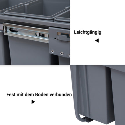 40L Ausziehbarer Mülleimer mit 3 Fächern für Küchen