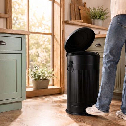 40-Litre Black Retro Waste Bin with Foot Pedal