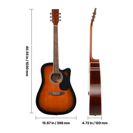 41-Inch Cutaway Acoustic Guitar Bundle, Gig Bag, Sunburst