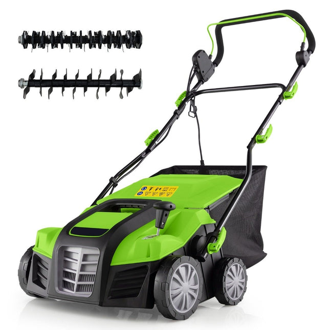 41cm Elektro-Vertikutierer &amp; Rasenlüfter 15A 2-in-1 Rasenvertikutierer mit 3-fach Höhenverstellung grün