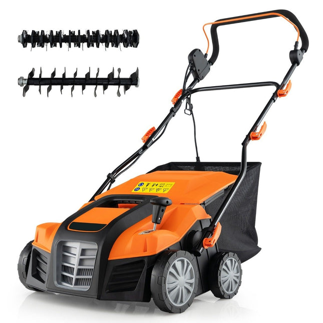 41cm Elektro-Vertikutierer &amp; Rasenlüfter 15A 2-in-1 Rasenlüfter mit 3-fach Höhenverstellung orange