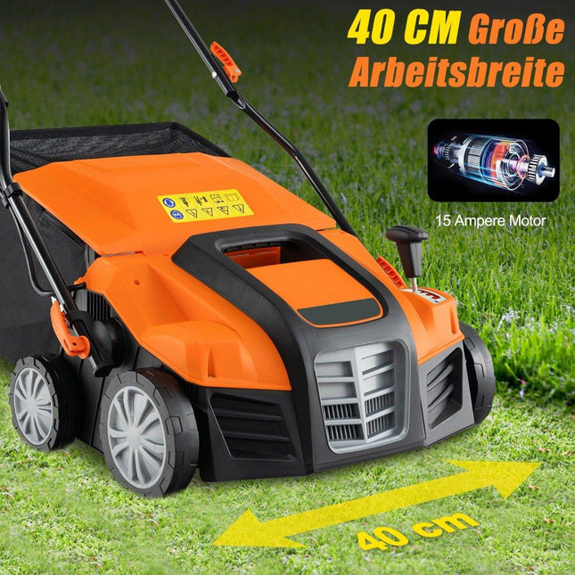 41cm Elektro-Vertikutierer &amp; Rasenlüfter 15A 2-in-1 Rasenlüfter mit 3-fach Höhenverstellung orange