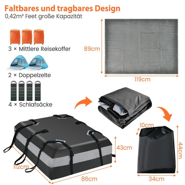 420 L Dachbox für Auto mit Zahlenschloss &amp; 6 Türhaken &amp; Antirutschmatte wasserdichte Dachbox Grau