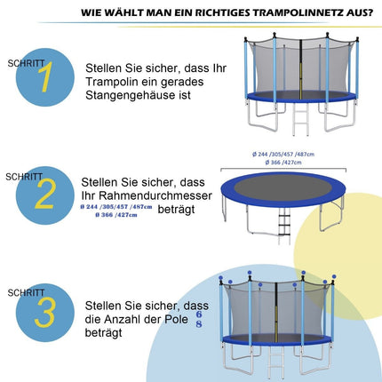 Ø427 cm Trampolin-Sicherheitsnetz für Gartentrampoline Ersatznetz innen schwarz