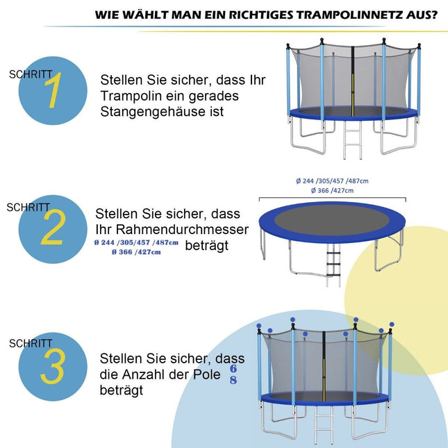Ø427 cm Trampolin-Sicherheitsnetz für Gartentrampoline Ersatznetz innen schwarz