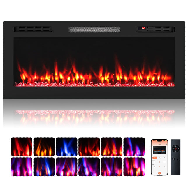 42" Electric Fireplace, 750W/1500W, Wi-Fi, Remote Control