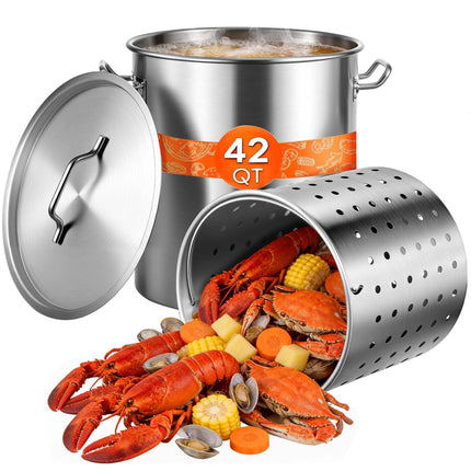 42 Qt Stainless Steel Stockpot with Basket and Lid