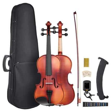 4/4 Violin Solid Wood Beginner Set, Matte Brown