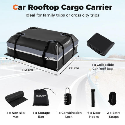 Střešní box na auto 450L, vodotěsné PVC, protiskluzová podložka, zámek