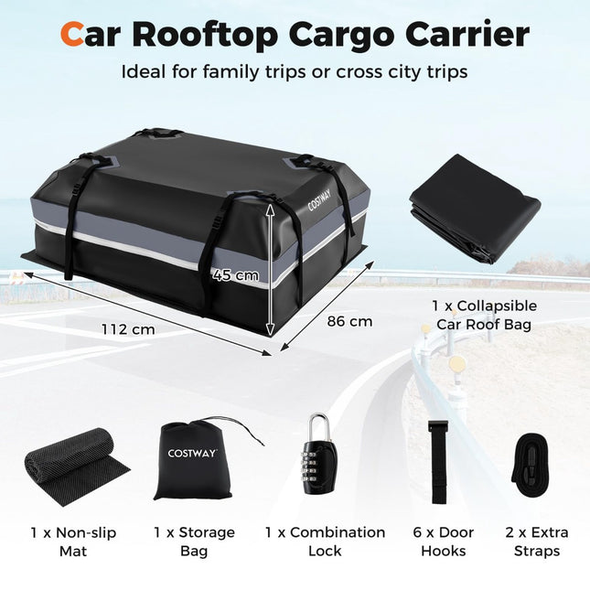 450L Car Roof Box, Waterproof PVC, Anti-Slip Mat, Lock