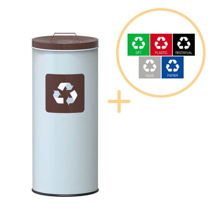 45L Eco-Recyclingmülleimer, brauner Deckel – Stahl, rutschfest