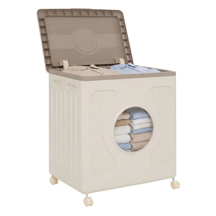45L Rolling Storage Box with Lid – Grey, Easy Mobility