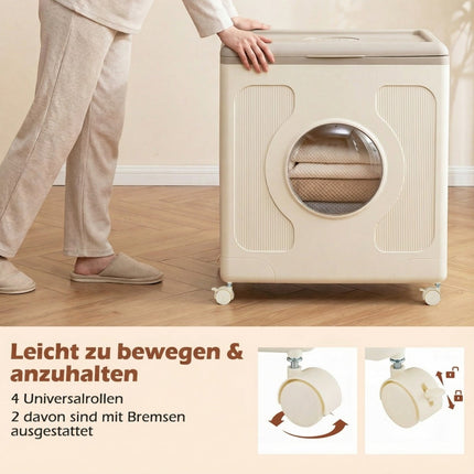 45L Rolling Storage Box with Lid – Grey, Easy Mobility