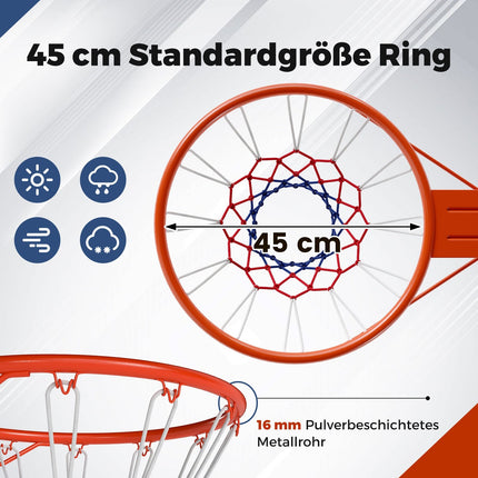 45cm Basketball Hoop with Net – Wall Mount, Weatherproof