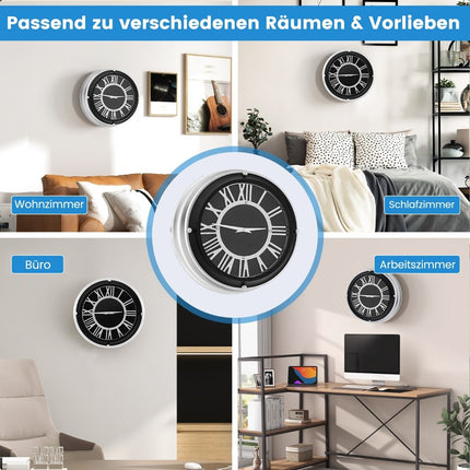 Ø 45 cm quiet wall clock with silver frame &amp; Roman dial without ticking noises - Ø 45 cm