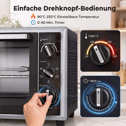 46L Mini Oven with Convection, Rotisserie, Timer, Black